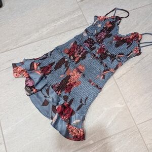 Olivaceous Blue and Pink Floral Mini Dress